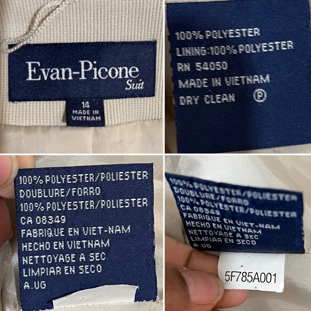 Vintage Evan Picone Blazer Sz 14 One Button Front Beige color - Picture 9 of 16